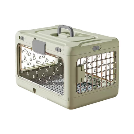 Green Collapsible Pet Carrier Crate - Foldable Travel Airline Dog & Cat Kennel with Transparent Windows