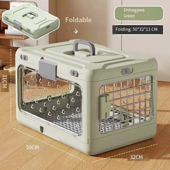 Green Collapsible Pet Carrier Crate - Foldable Travel Airline Dog & Cat Kennel with Transparent Windows
