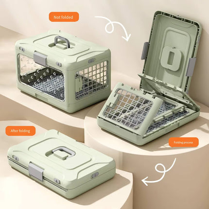 Green Collapsible Pet Carrier Crate - Foldable Travel Airline Dog & Cat Kennel with Transparent Windows