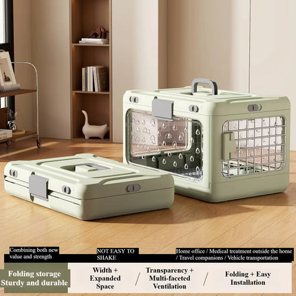 Green Collapsible Pet Carrier Crate - Foldable Travel Airline Dog & Cat Kennel with Transparent Windows