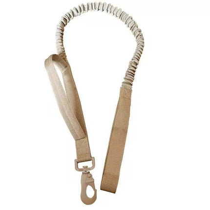 Khaki Tactical Dog Collar and Bungee Lead Set - Padded Quick Release Collar with Control Handle and Shock Absorbing Leash for Medium and Large Dogs