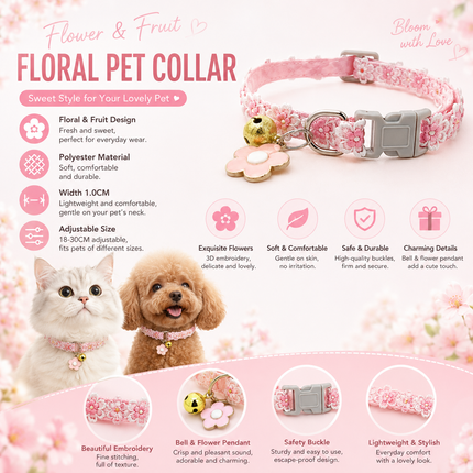 Floral Lace Pet Collar with Bell