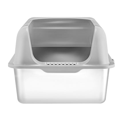 Cat Litter Box, 152 mm Deep, XL Extra Large Stainless Steel Cat Litter Box with Scoop, Wide Filtering Foot Board & High Sides, Enclosed Odor-Free Easy-to-Clean Litter Box, Fit for Big Cats