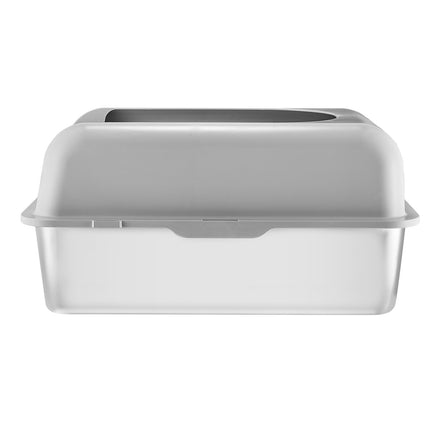 Cat Litter Box, 152 mm Deep, XL Extra Large Stainless Steel Cat Litter Box with Scoop, Wide Filtering Foot Board & High Sides, Enclosed Odor-Free Easy-to-Clean Litter Box, Fit for Big Cats