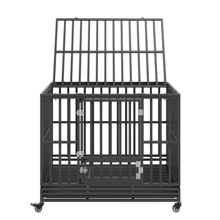 47 Inch Heavy Duty Dog Crate, Indestructible Dog Crate, 3-Door Heavy Duty Dog Kennel for Medium to Large Dogs with Lockable Wheels and Removable Tray, High Anxiety Dog Crate for Indoor & Outdoor