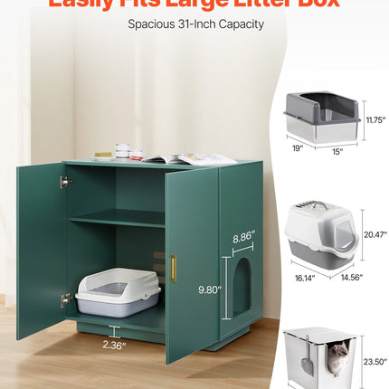 Cat Litter Box Enclosure, 80 cm Hidden Litter Box Cabinet, Wooden Indoor Cat Washroom with Ventilated Holes, Double-Door Kitty Pet House Furniture, End Side Table Fit Most Litterboxes