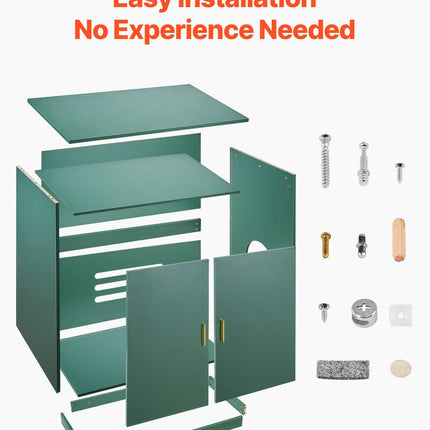 Cat Litter Box Enclosure, 80 cm Hidden Litter Box Cabinet, Wooden Indoor Cat Washroom with Ventilated Holes, Double-Door Kitty Pet House Furniture, End Side Table Fit Most Litterboxes