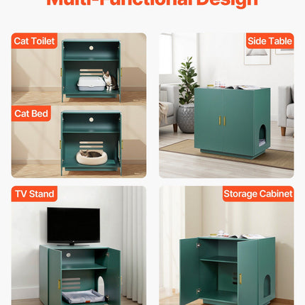 Cat Litter Box Enclosure, 80 cm Hidden Litter Box Cabinet, Wooden Indoor Cat Washroom with Ventilated Holes, Double-Door Kitty Pet House Furniture, End Side Table Fit Most Litterboxes
