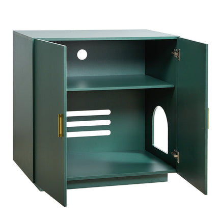 Cat Litter Box Enclosure, 80 cm Hidden Litter Box Cabinet, Wooden Indoor Cat Washroom with Ventilated Holes, Double-Door Kitty Pet House Furniture, End Side Table Fit Most Litterboxes