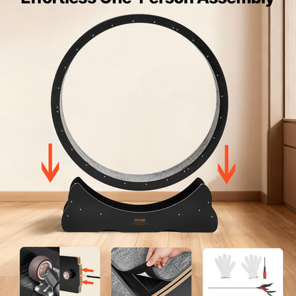 Cat Exercise Wheel, 120 cm Wooden Cat Running Wheel for Indoor Cats up to 12.7 kg, Cats Treadmill with Carpeted Runway & Locking Mechanism, Quiet Kitten Sport Toys for Pets Fitness, Black