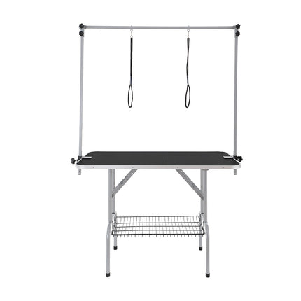 Pet Grooming Table Two Arms with Clamp, 117cm Dog Grooming Station, Foldable Pets Grooming Stand for Medium and Small Dogs, Free Two No Sit Haunch Holder with Grooming Loop, Bearing 149.7kg
