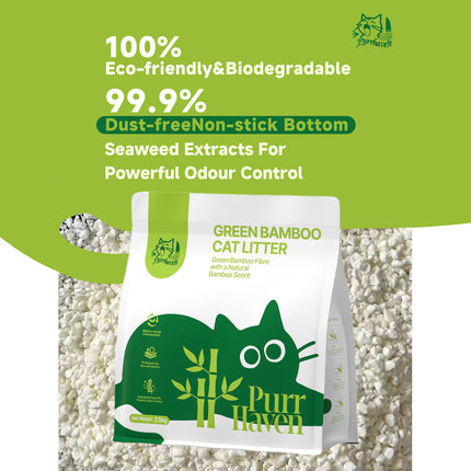 PurrHaven Bamboo Clumping Cat & Kitty Litter, 15kg (6 Pack),Dust Free,Natural Flusable,Easy to Clean,Odour Neutraliser,Rapid Liquid Absorption,Non-Toxic Formula