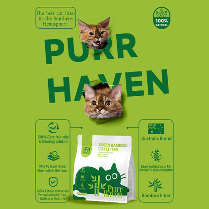 PurrHaven Bamboo Clumping Cat & Kitty Litter, 15kg (6 Pack),Dust Free,Natural Flusable,Easy to Clean,Odour Neutraliser,Rapid Liquid Absorption,Non-Toxic Formula