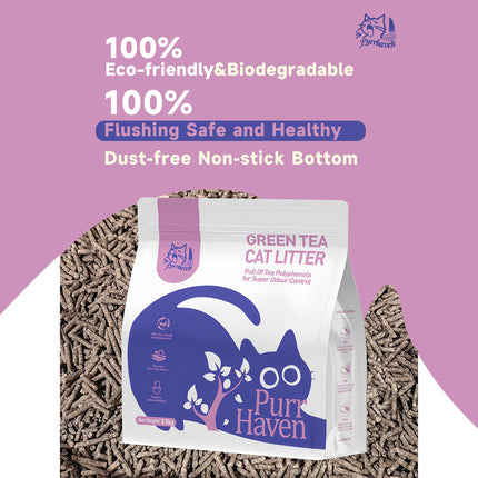 PurrHaven Green Tea Clumping Cat & Kitty Litter, 7.5kg (3 Pack),Dust Free,Natural Flusable,Easy to Clean,Odour Neutraliser,Rapid Liquid Absorption,Non-Toxic Formula