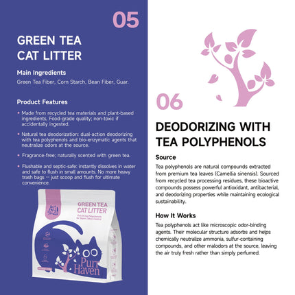 PurrHaven Green Tea Clumping Cat & Kitty Litter, 7.5kg (3 Pack),Dust Free,Natural Flusable,Easy to Clean,Odour Neutraliser,Rapid Liquid Absorption,Non-Toxic Formula